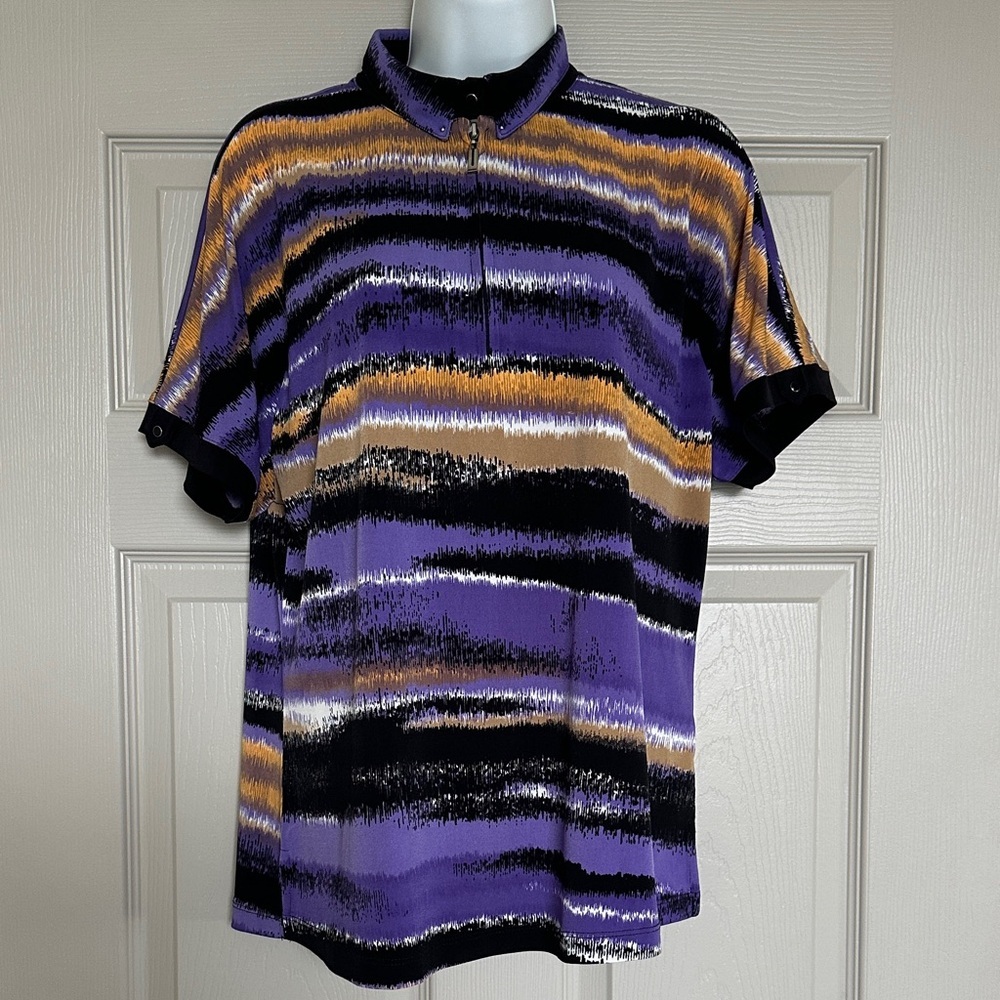 Jamie Sadock Women's Colorful Abstract Print Golf Polo T-Shirt Short Sleeve Sz M